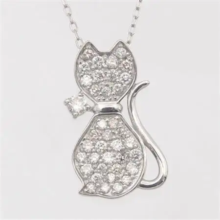 『宝石の街 甲府』プラチナ ダイヤモンド0.28ct  猫 ペンダントネックレス(HH018782)【配送不可地域：沖縄県】【1441301】