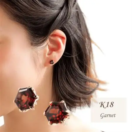 【山梨県】【ジュエリー】K18 Garnet Hexa/ガーネット ヘキサ ピアス【配送不可地域：離島・沖縄県】【1605875】