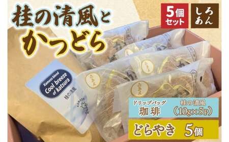 珈琲とかつどら5個【桂の清風(ドリップバッグ)/白あん】(AF136)