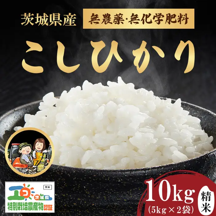 743 茨城県産 こしひかり 10kg (5kg×2袋) 農薬・化学肥料不使用 令和7年産 精米【米農家もろちゃん】