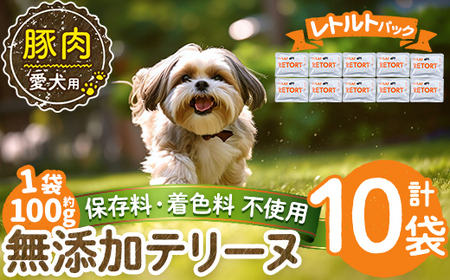 a1085-D ＜保存料・着色料 不使用＞愛犬用無添加テリーヌ レトルトパック 豚テリーヌ10袋(1袋約100g・合計約1kg)【Nフードサービス】姶良市 豚 テリーヌ 犬 ドッグ ペット フード エサ レトルト おやつ ごはん ご飯 間食 ご褒美