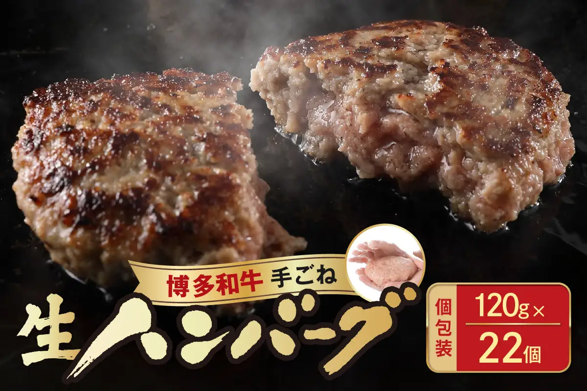 博多和牛手ごね生ハンバーグ(120g×22個)【宗像肉工房】_HA1977