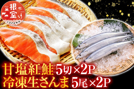 甘塩紅鮭5切×2P、冷凍生さんま5尾×2P A-36017