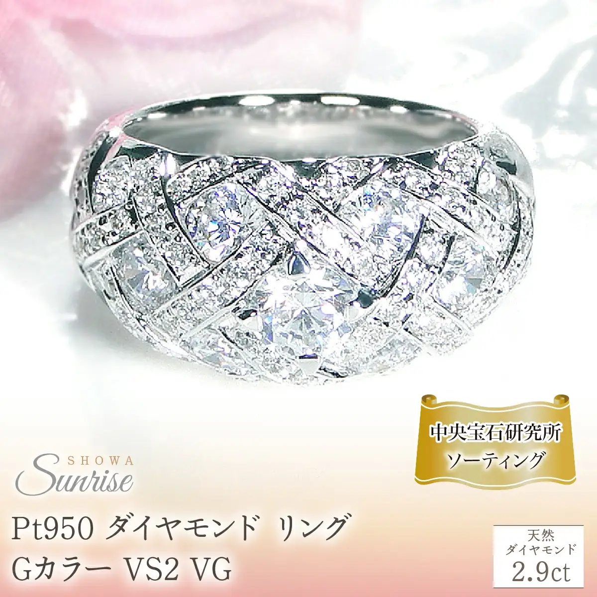 Pt950 ダイヤモンド リング Gカラー VS2 VG【2.9ct】【中央宝石研究所ソーティング付】 CSR0364-pt SWAV076