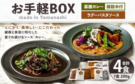 お手軽BOX 発酵×薬膳カレー・竹炭雑穀米・発酵牛すじのラグーパスタソース 各2食分 合計1.2kg（200g×6） カレー  カレーライス 雑穀米 ご飯 パスタソース ソース 惣菜 調味料 冷凍