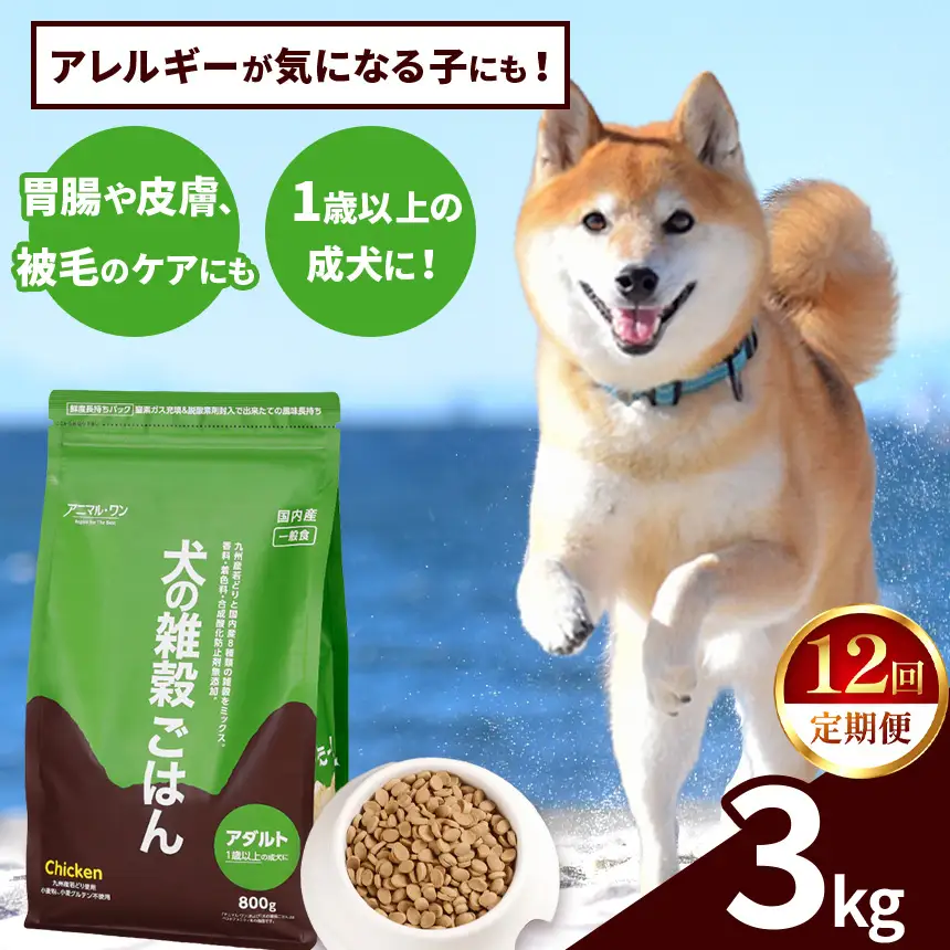 【12回定期便】アニマル・ワン 雑穀ごはん 3kg×１袋 | ドッグフード
