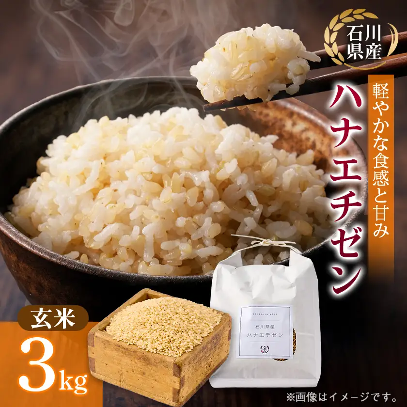 【軽やかな甘みと食べやすさ】石川県野々市市産ハナエチゼン令和7年産玄米 3kg【1685131】