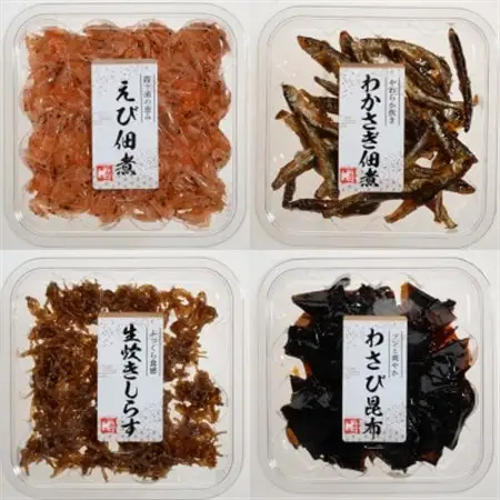 【霞ヶ浦名産】ツカサ食品　豪華佃煮4品セット　えび佃煮　生炊きしらす　わかさぎ佃煮　わさび昆布【配送不可地域：離島】【1707003】