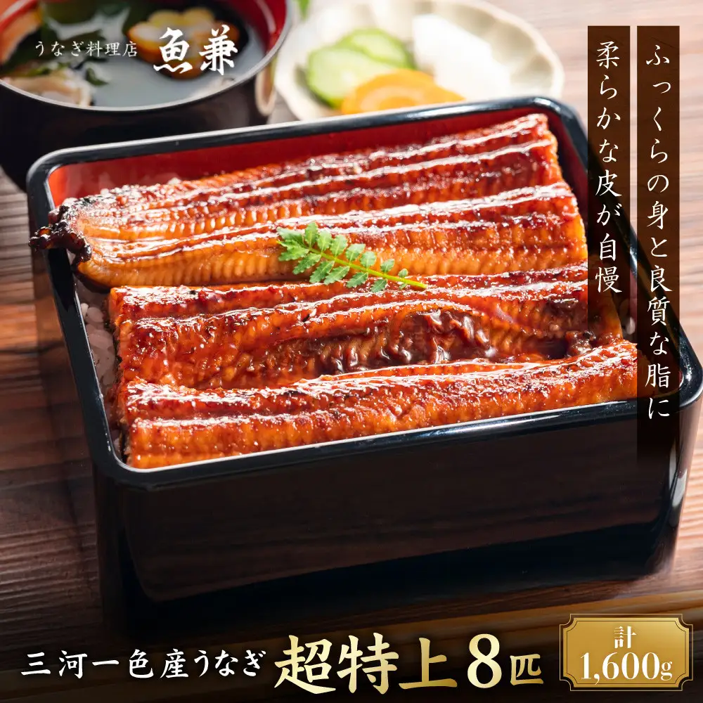 ＜三河一色産うなぎ＞　超特上8匹　（計1600g）老舗　和食　魚兼　国産　高級
