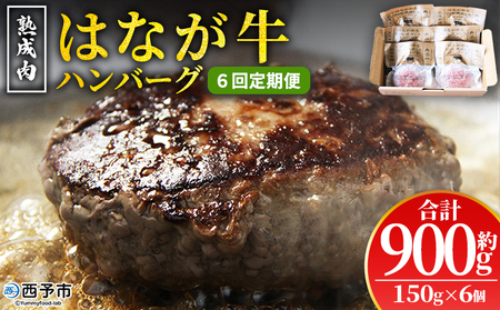 ＜熟成肉 はなが牛ハンバーグ 6個（1個150g）6回定期便＞ 肉 お肉 牛肉 牛 ビーフ 牛100％ 肉加工品 お惣菜 洋食 おかず 弁当 ランチ ディナー 国産 小分け 個包装 簡単調理 特産品 ゆうぼく 愛媛県 西予市【冷凍】『2か月以内に第1回目を出荷予定』 UYB0044