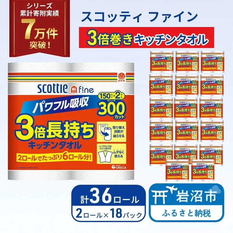 キッチンペーパー スコッティ 36ロール ファイン キッチンタオル 3倍巻き 150カット ペーパータオル