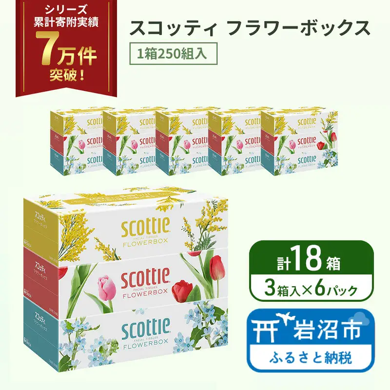 ティッシュ スコッティ フラワーボックス 18箱 ( 3箱 × 6パック )