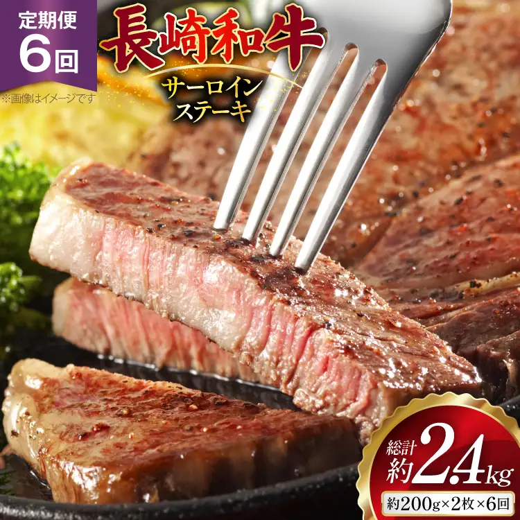 AJ530 【6回定期便】長崎和牛 サーロイン ステーキ 約400g (200g×2枚)   [ まるしん商会 長崎県 島原市 ]