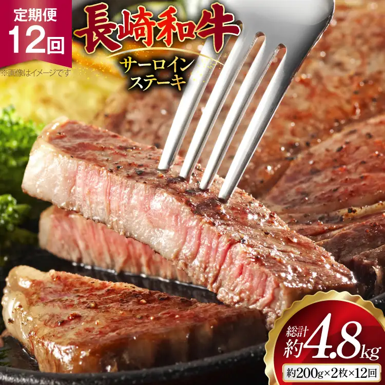 AJ531 【12回定期便】長崎和牛 サーロイン ステーキ 約400g (200g×2枚)   [ まるしん商会 長崎県 島原市 ]