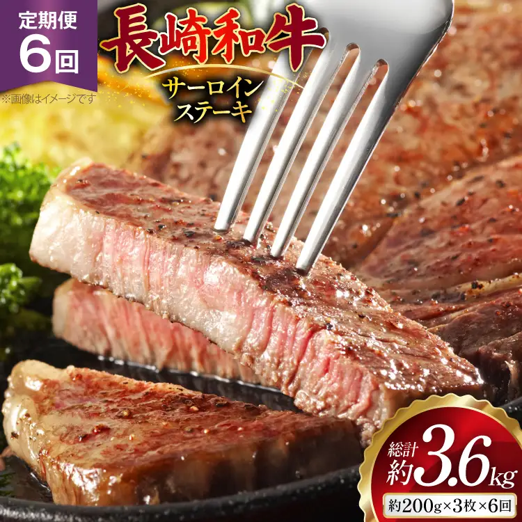 AJ533 【6回定期便】長崎和牛 サーロイン ステーキ 約600g (200g×3枚)   [ まるしん商会 長崎県 島原市 ]