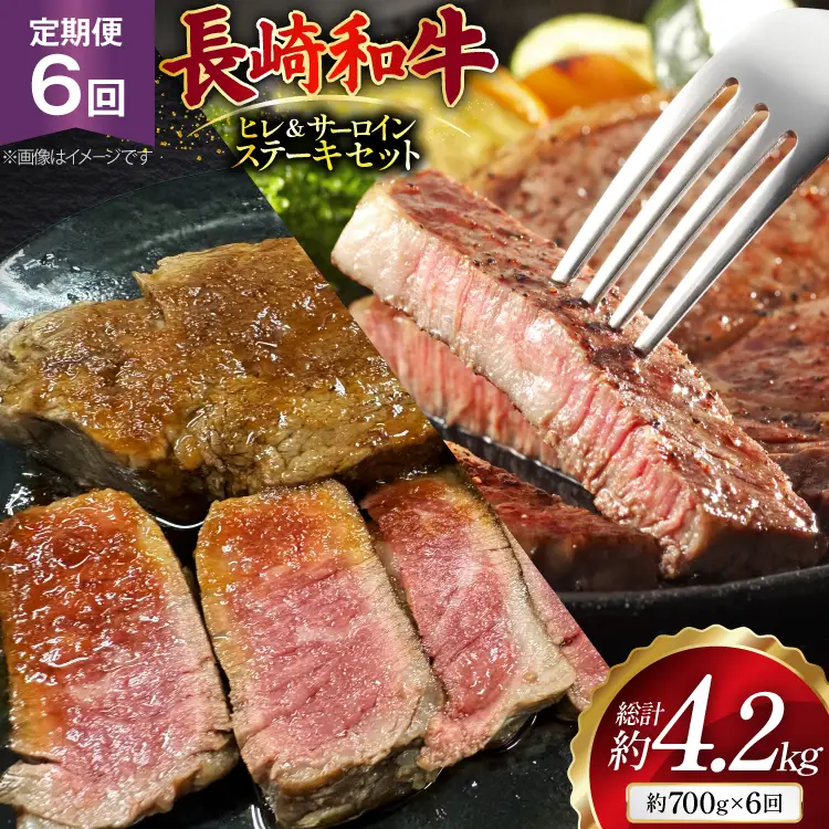 AJ545 【6回定期便】長崎和牛 ヒレ (150g×2枚) サーロイン (200g×2枚) ステーキセット 計約700g [ まるしん商会 長崎県 島原市 ]