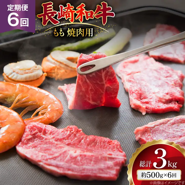 AJ566 【6回定期便】長崎和牛 もも 焼肉用 約500g   [ まるしん商会 長崎県 島原市 ]