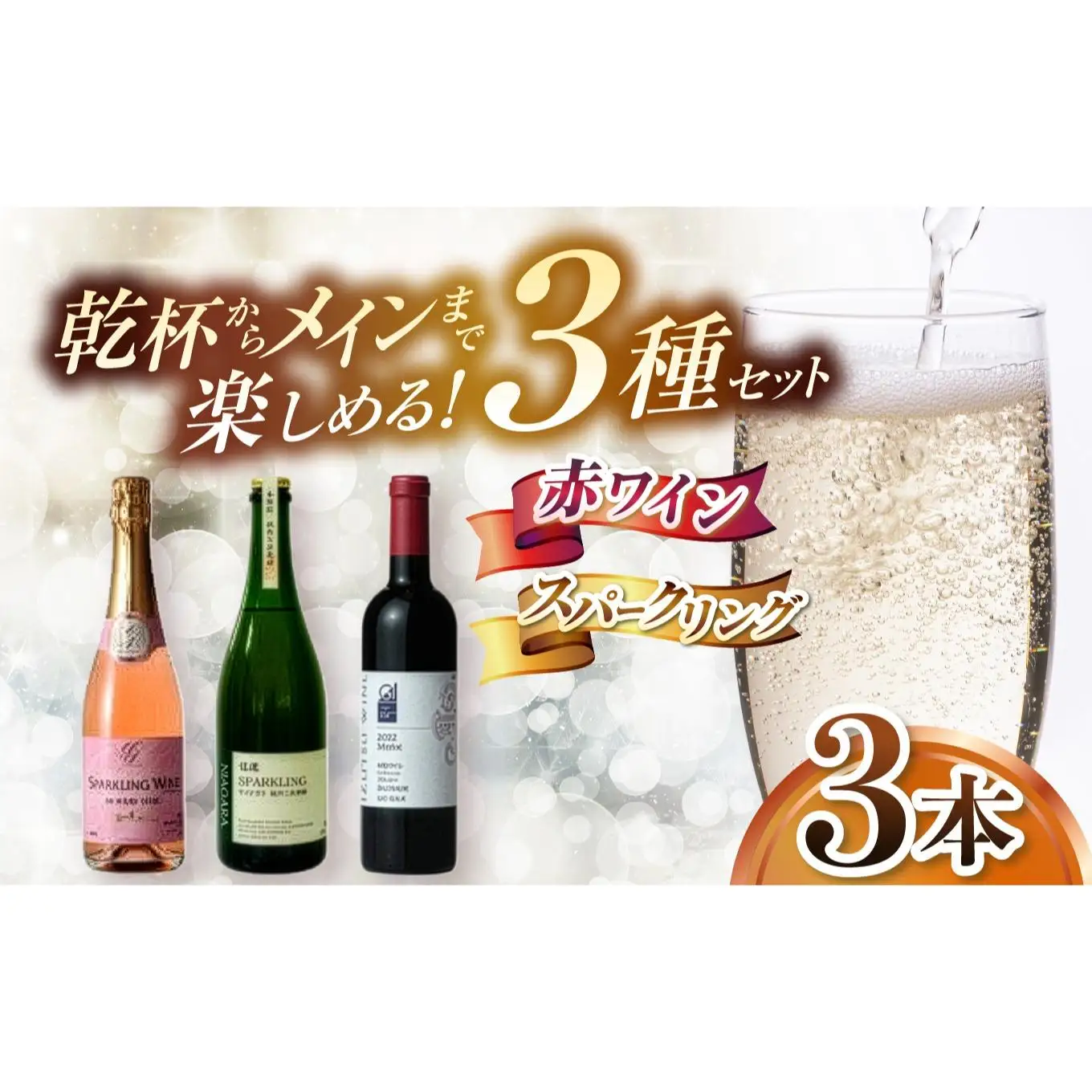 乾杯からメインまで楽しめる特別セレクト はじめての塩尻スパークリング＆赤ワイン3本セット