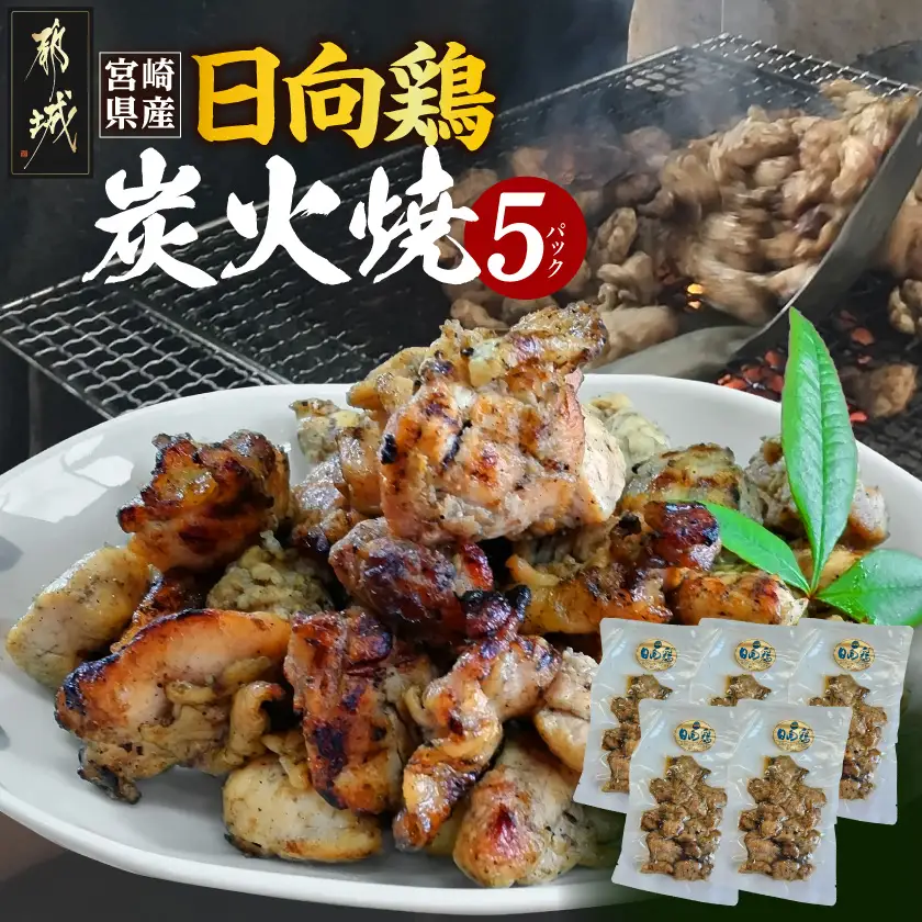 宮崎県産「日向鶏」炭火焼5パック_MJ-93-001_(都城市) 炭火焼き 宮崎県産 日向鶏 120g×5パック 小分け 常温 おつまみ