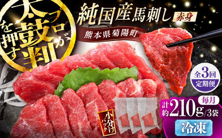 【全3回定期便】純国産馬 赤身馬刺し 計約210g (約70g×3個) / ばさし 馬刺 あかみ 熊本馬刺し 熊本県 菊陽町【株式会社古閑ファーム】[BHDF036]