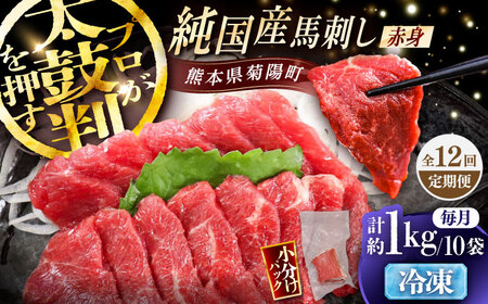 【全12回定期便】純国産馬 赤身馬刺し盛り 計約1kg (約100g×10個) / ばさし 馬刺 あかみ 熊本馬刺し 熊本県 菊陽町【株式会社古閑ファーム】[BHDF044]