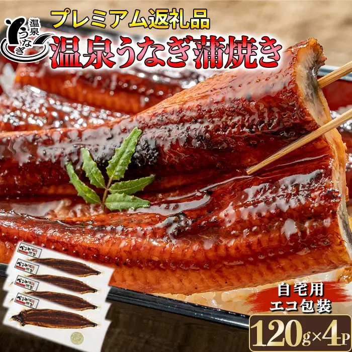 温泉うなぎ 蒲焼 4尾（120gサイズ） 自宅用 エコ 包装【大分水産】 国産 完全無投薬 うなぎ 九州 大分県 うな丼 うな重 冷凍 鰻 受賞 土用の丑の日 スタミナ 夏バテ ＜104-068＞