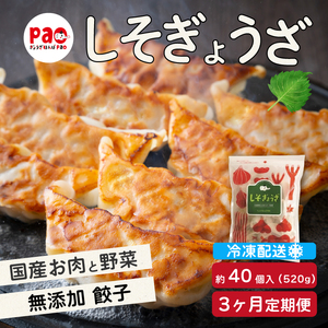【3か月定期便】paoの無添加餃子「しそぎょうざ」520g(約40個) 全3回お届け 餃子 ギョーザ 惣菜 冷凍 中華 点心 おかず おつまみ 国産野菜 しそ風味 化学調味料不使用 食品添加物不使用 058018