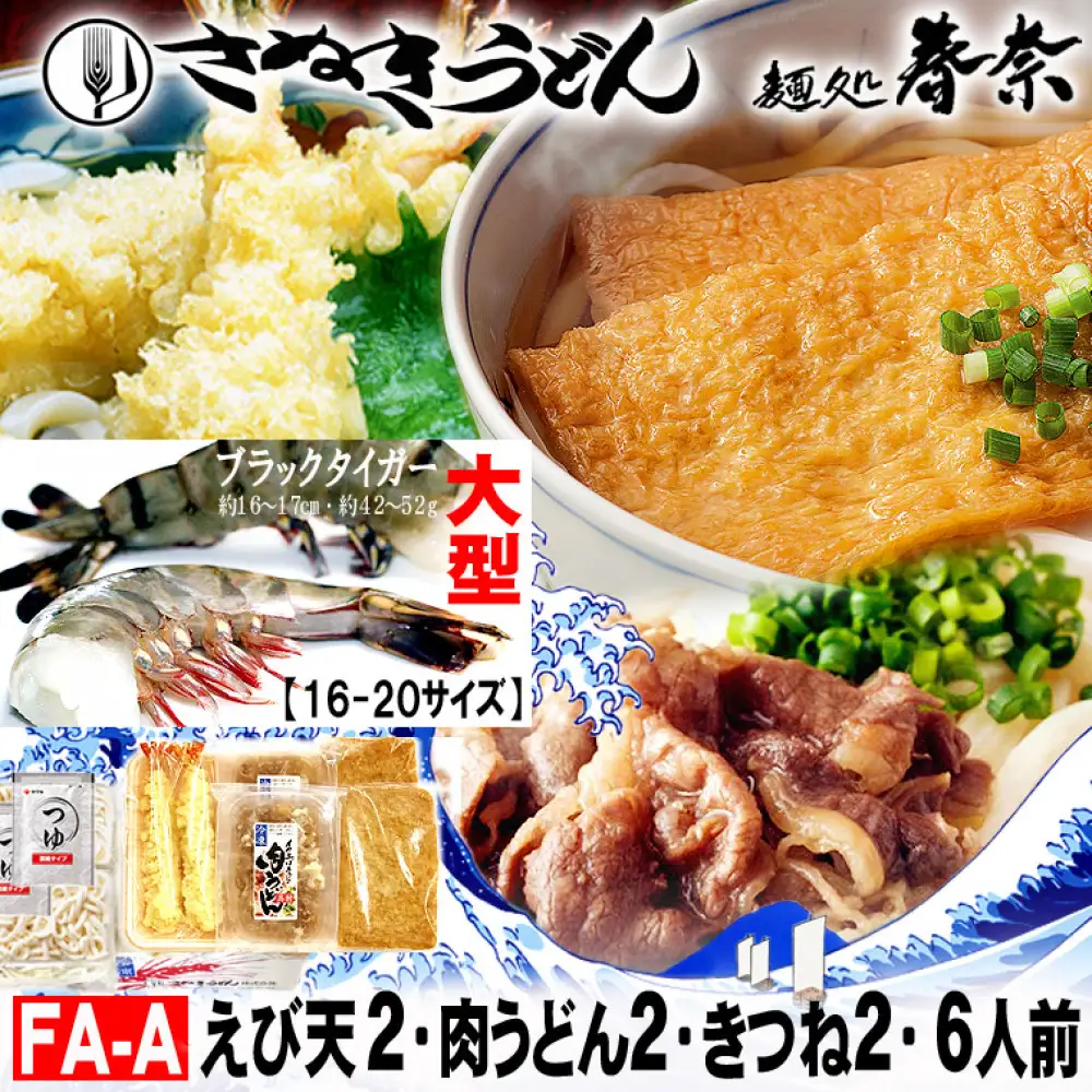 冷凍さぬきうどん 麵処 春奈 人気の3種6人前 肉うどん えび天 きつね