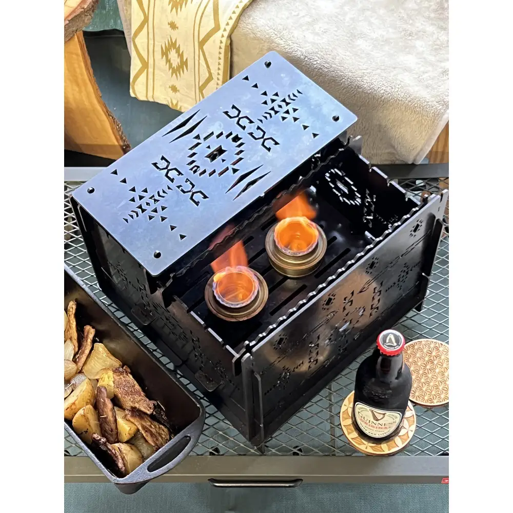 3WAY焚火BOXオルテガ柄 スタンダードセット＋グリル鉄板Sオルテガ柄4.5mm厚（オプション品）