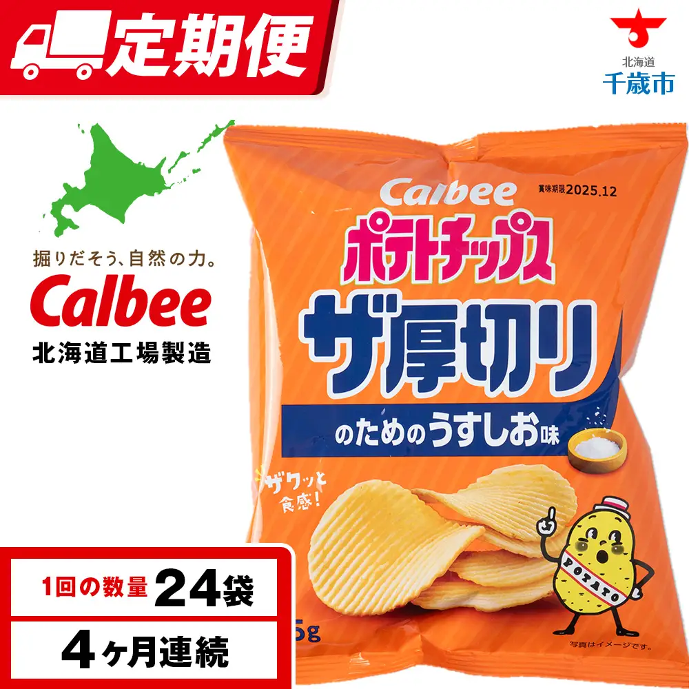 【定期便4カ月】ザ厚切りのための うすしお味 24袋 2箱 カルビー ポテトチップス 《千歳工場製造》