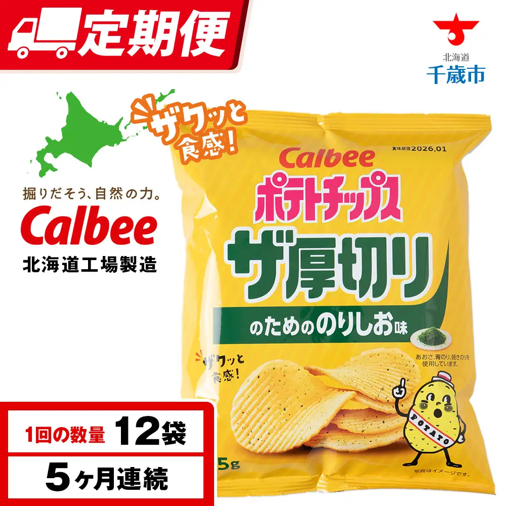 【定期便5カ月】ザ厚切りのための のりしお味 12袋 1箱 カルビー ポテトチップス 《千歳工場製造》