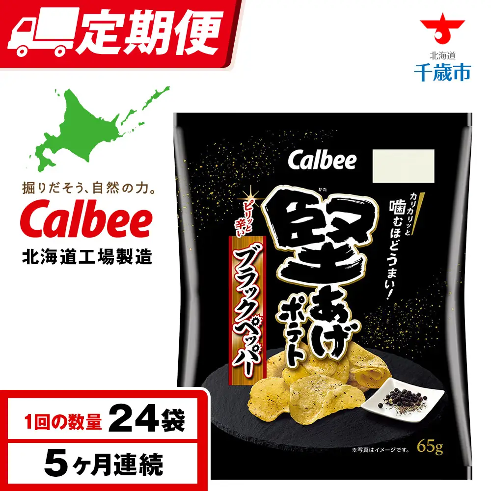 【定期便5カ月】堅あげポテト＜ブラックペッパー＞12袋入×2箱 カルビー ポテトチップス 《千歳工場製造》