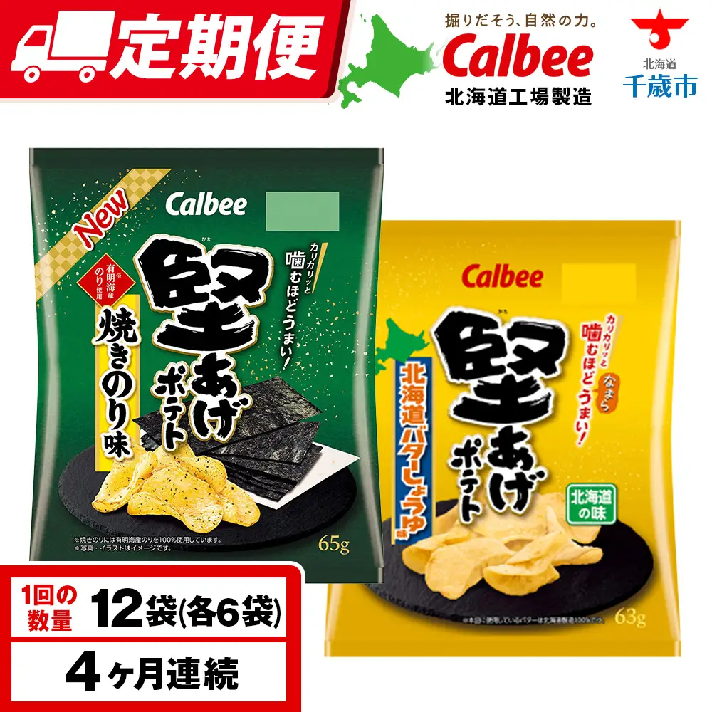 【定期便4カ月】堅あげポテト 2種セットC ＜焼きのり・バターしょうゆ＞ 各6袋  カルビー ポテトチップス 《千歳工場製造》