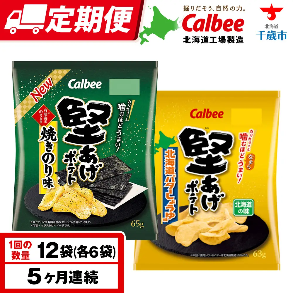 【定期便5カ月】堅あげポテト 2種セットC ＜焼きのり・バターしょうゆ＞ 各6袋  カルビー ポテトチップス 《千歳工場製造》