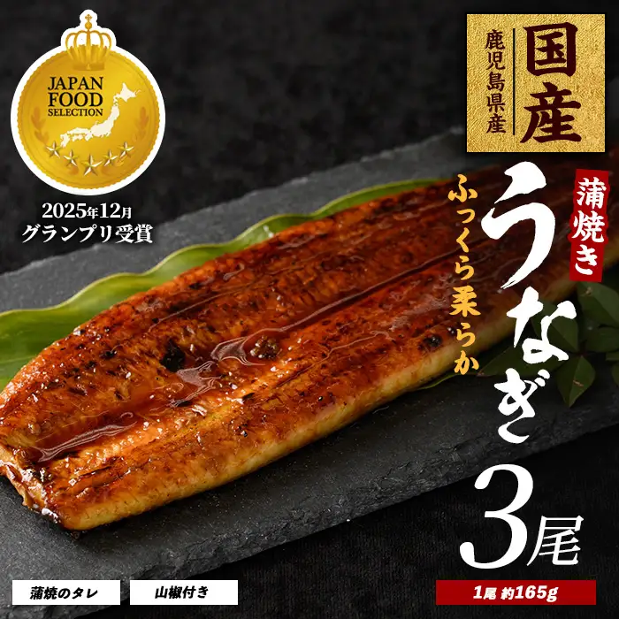 鹿児島県産 うなぎ蒲焼 じっくり焼き約165g×3尾 化粧箱入り 大新 IB021-004 うなぎ うなぎ
