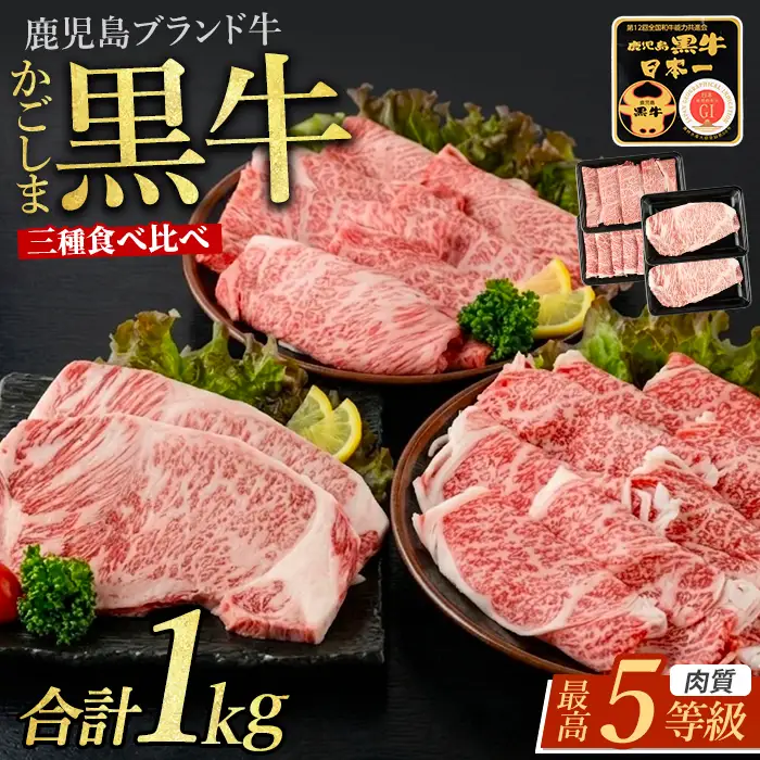鹿児島黒牛サーロインステーキ＆すきやき食べ比べセット1kg JAいぶすき IB045-008 E301 牛肉 牛肉 