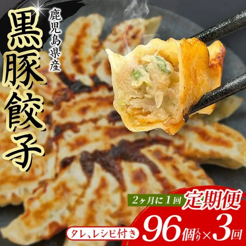 【定期便】黒豚 冷凍 餃子 96個 【2ヵ月に1回×3回お届け！】【gnkt0002-tkb】