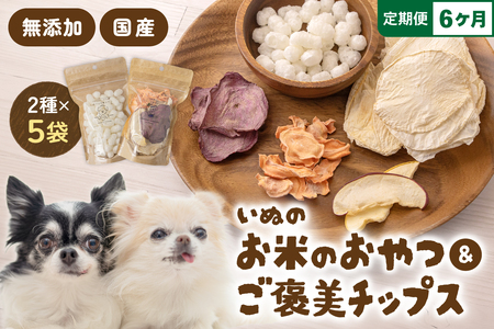 【6ヵ月定期便】いぬのお米のおやつ25g×3袋 いぬのご褒美チップス20g×2袋 ペットフード 犬 無添加 おやつ 美味しい ご褒美 ドッグフード いぬ 犬用 いぬ用 愛犬用 R030-017