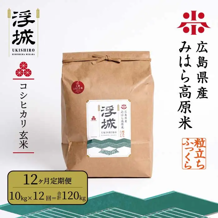 《令和7年》【12か月定期便】みはら高原米 浮城 ～ こしひかり ～ 玄米 10kg コシヒカリ お米 米 ごはん ご飯 広島県 三原市 220064