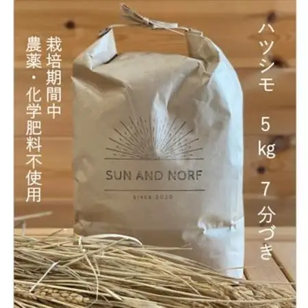 【令和7年産】初霜(源種)　7分づき5kg　(栽培期間中農薬・化学肥料不使用)【1721470】