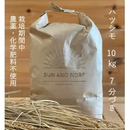 【令和7年産】初霜(源種)7分づき10kg　(栽培期間中農薬・化学肥料不使用)【1721471】