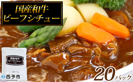 ＜国産和牛ビーフシチュー 20パック＞レトルト シチュー カレー 食品 惣菜 ごはん 加工品 キャンプ 手軽 簡単調理 夜食 保存食 非常食 防災 備蓄 長期保存 特産品 誕生日 ご褒美 愛媛県 西予市【常温】『1～2か月以内に順次出荷予定』OKH0004