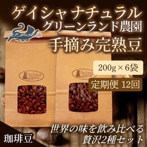 No.3292【12回定期便】世界の味飲み比べ(ｹﾞｲｼｬﾅﾁｭﾗﾙ 手摘み完熟豆)贅沢2種【豆】200g×6袋