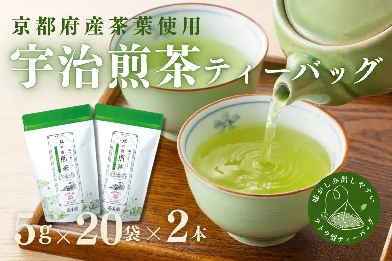 宇治・煎茶ティーバッグ 5g×20個×2袋〈お茶 茶 煎茶 緑茶 かぶせ茶 飲料 ティーバッグ 煎茶ティーバッグ ティーパック 宇治茶 日本茶 加工食品〉