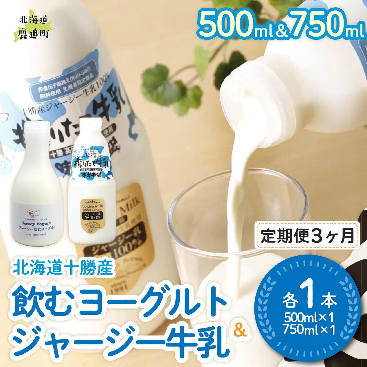 【定期3ヶ月】ジャージー飲むヨーグルト500ml ジャージー牛乳750ml 各1本 SKM063
