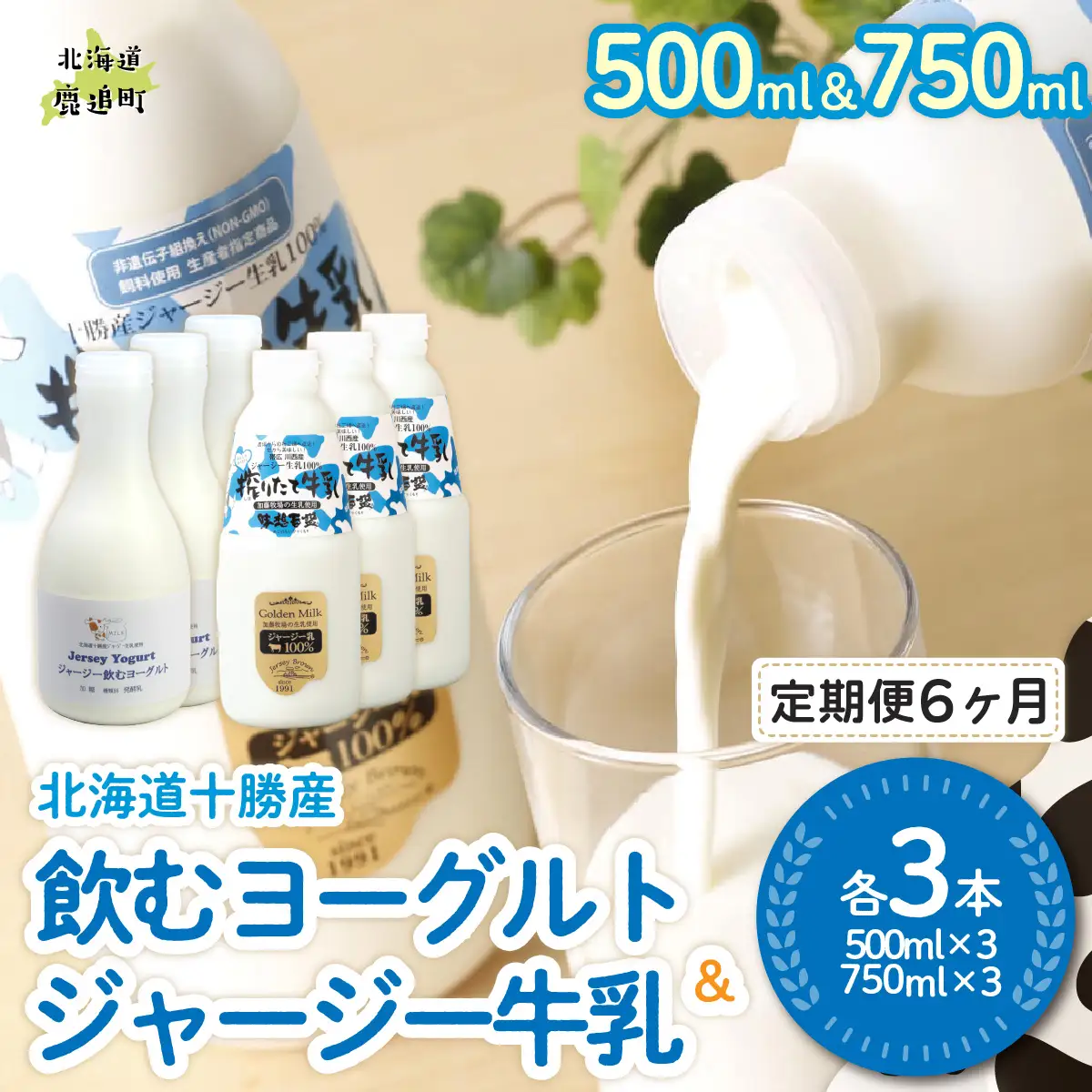【定期6ヶ月】ジャージー飲むヨーグルト500ml ジャージー牛乳750ml 各3本 SKM068