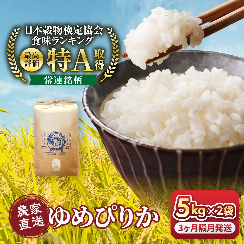 【３回隔月定期便】岩崎農園 白米 特A ゆめぴりか 5kg×2袋 10kg 北海道 旭川市 定期便 精米 ブランド米_05682