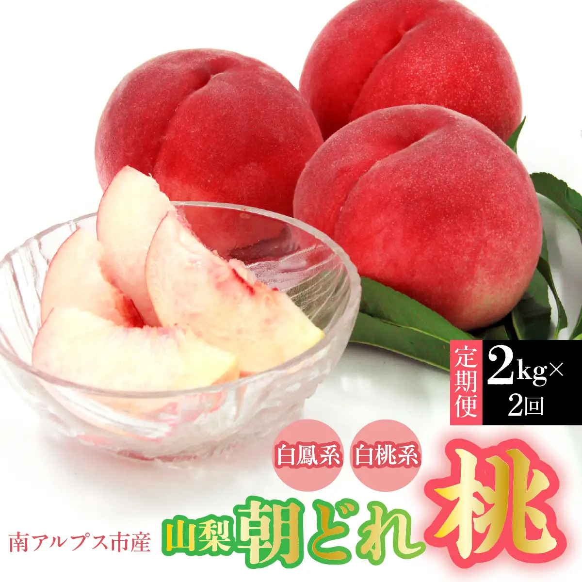 【2026年発送先行予約】南アルプス市産・山梨朝どれ桃2kg×2回配送（白鳳系・白桃系） 定期便 2回（クール便） ALPDD027