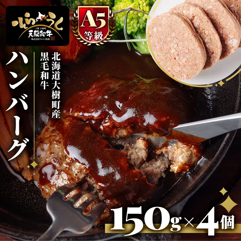 「天駆和牛(そらうし)」ハンバーグ 150g×4個 A5ランク黒毛和牛使用 北海道十勝大樹町産【配送不可地域：離島】【1722207】