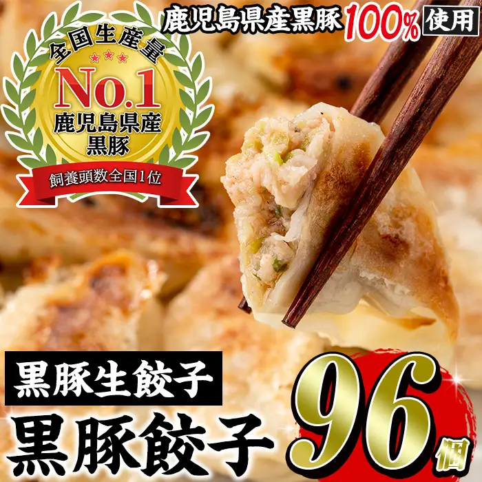 No.429-n 鹿児島黒豚使用の黒豚生餃子(計96個・12個入り×8P) 国産 九州産 ぎょうざ ギョウザ 冷凍 黒豚 豚肉 お肉 おかず【末永商店】